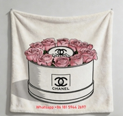 Chanel Pink Rose Box Floral Flannel Throw Blanket IMG_7106